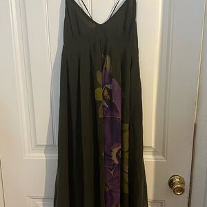 Elegant Green Dress with Purple Floral Accent